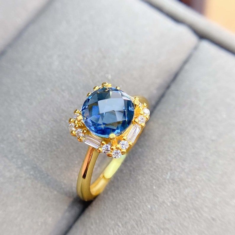 Genuine Deep Blue Stones Gift for Her Sterling Silver Birthstone Ring Jewelry Delicate London Blue Topaz