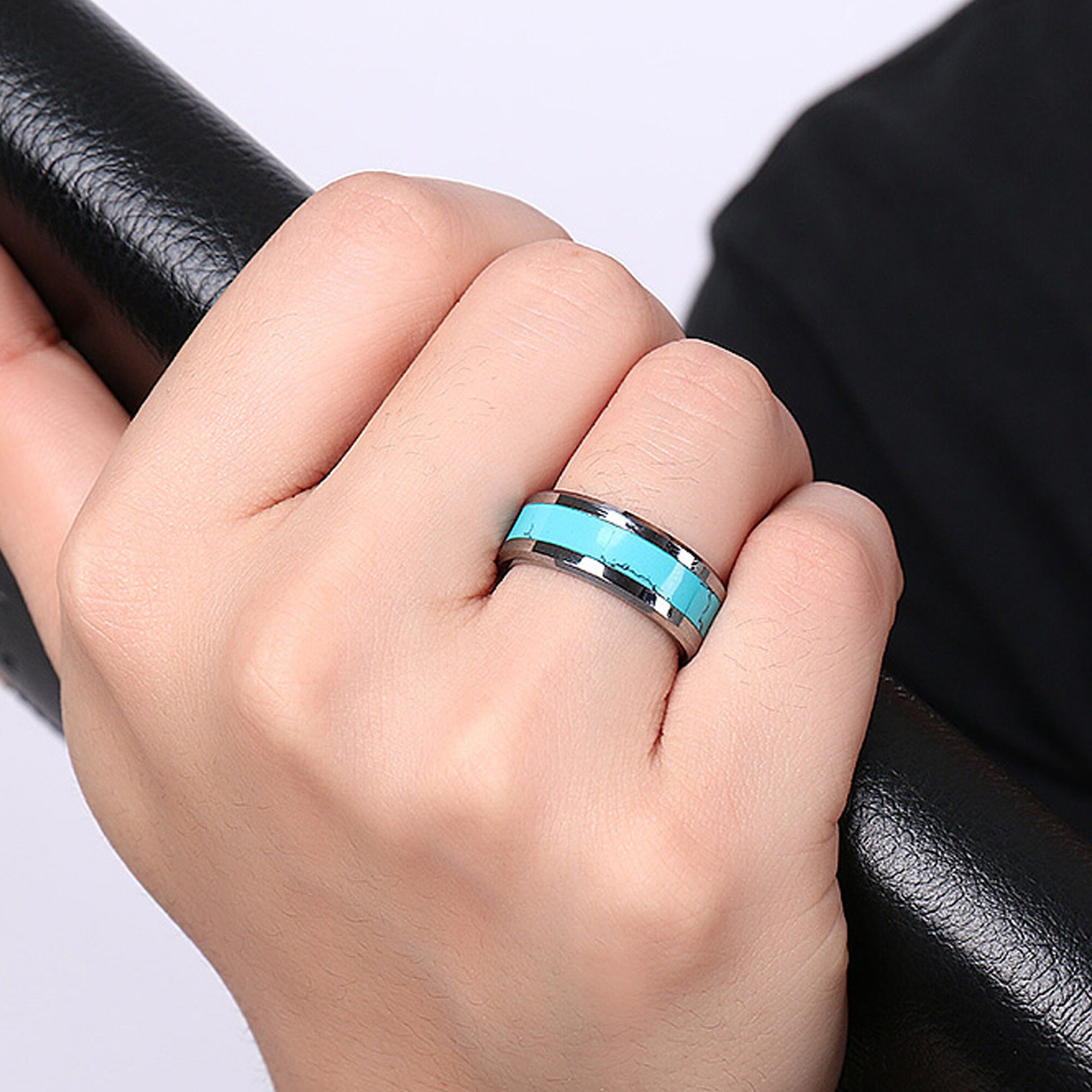 Tungsten Ring Natural Turquoise Ring Men's Ring Free Etsy