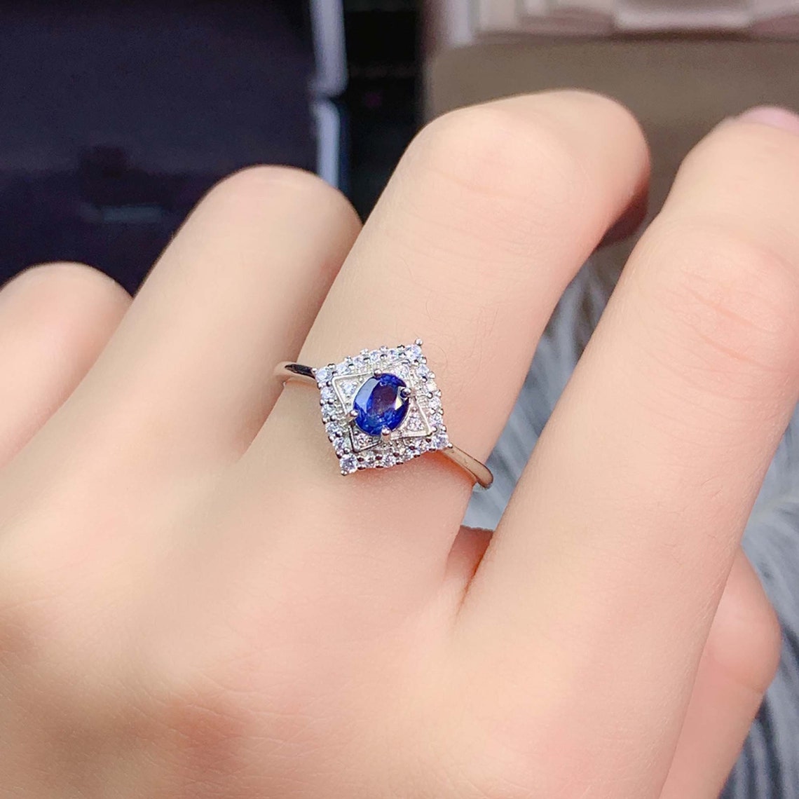Sri Lanka Blue Sapphire Gemstone Sterling Silver Ring Etsy