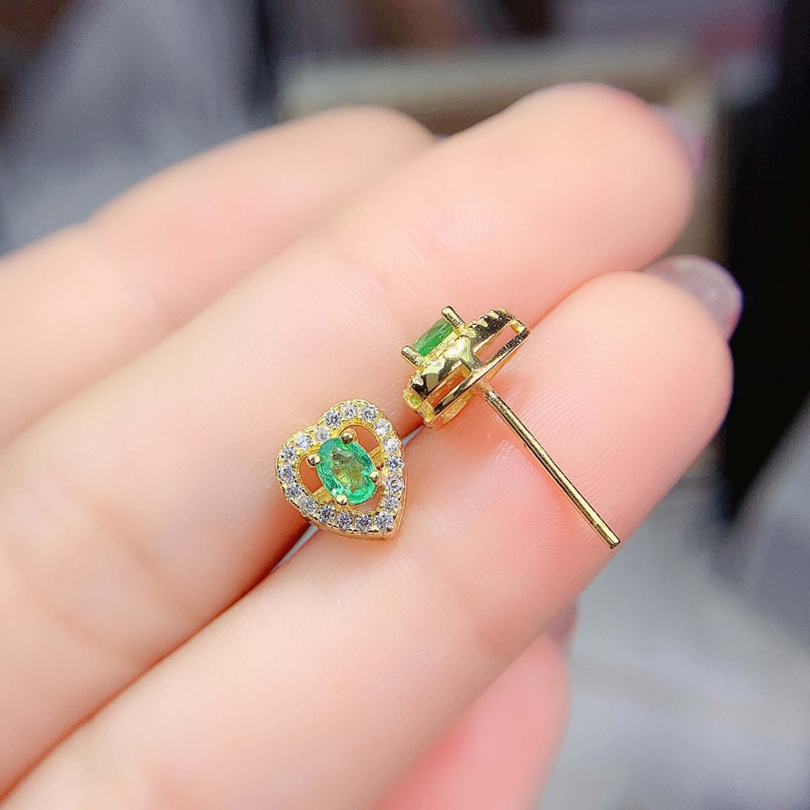 Real Emerald Earrings Dainty Green Emerald Stud Earrings Etsy