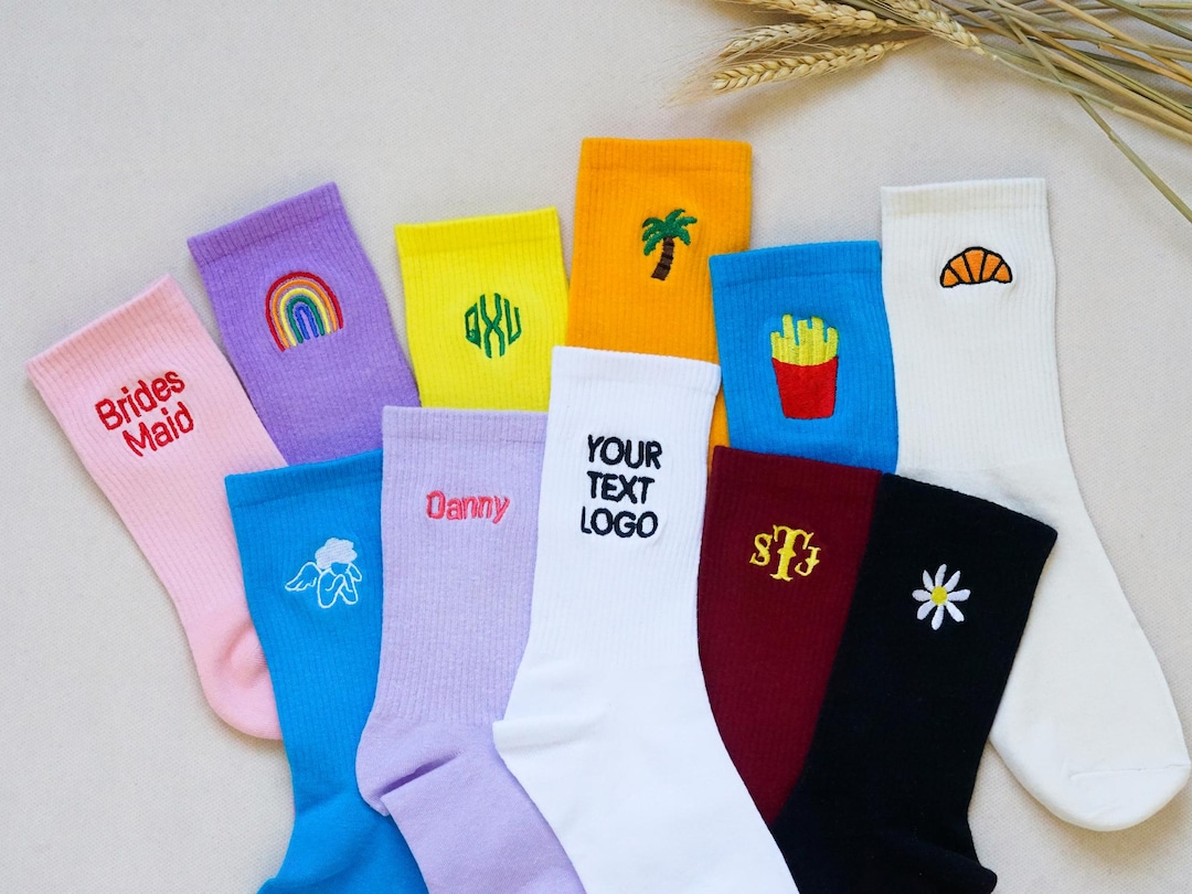 Bulk Price for Custom Text Logo Cotton Socks, Personalized Embroidered ...