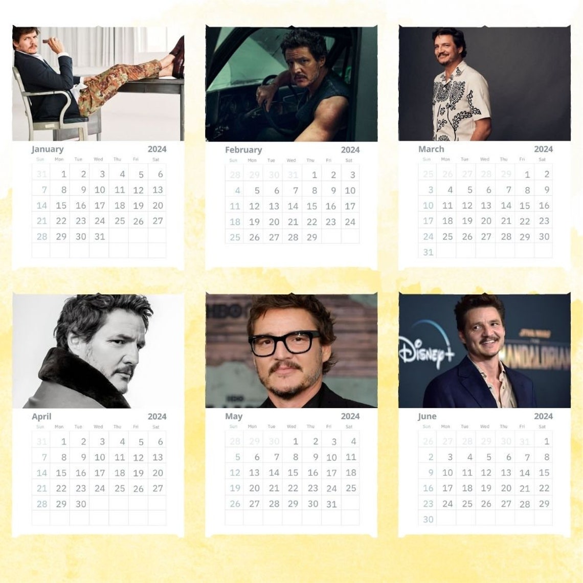 pedro-pascal-calendario-2024-calendario-de-pared-regalo-etsy-m-xico