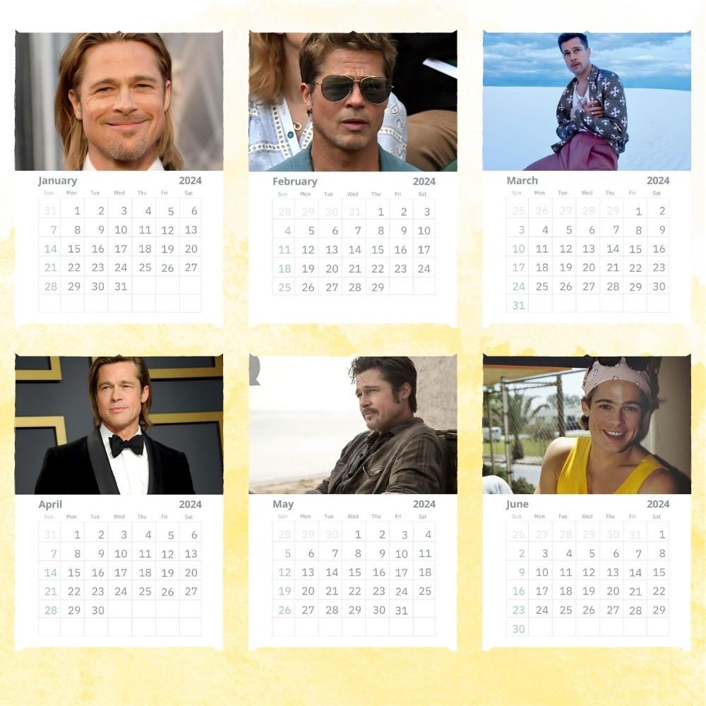Brad Pitt Calendar 2024 Wall Calendar Gift for Her sold by