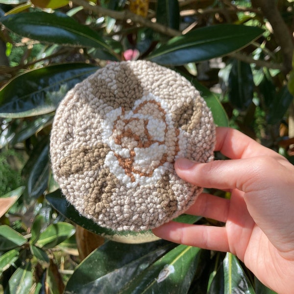 Handmade Sweetbay Magnolia Flower Punch Needle Coasters - Tufted Mug Rug I  Fair Trade Organic Cotton - Virginia Native Plant Collection