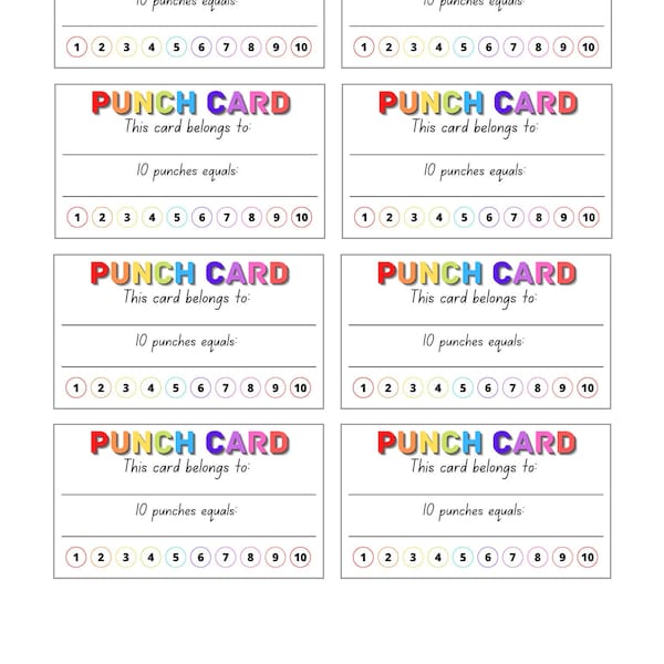 Reward Punch Card, Behavior Card, Chore Chart Punch Card, Reward Card, Children's Punch Card, Teacher Tools, Homeschool Reward Card