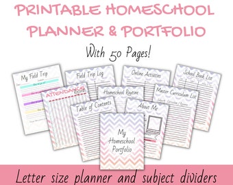 Homeschool Portfolio Bundle // Homeschool-Anwesenheits-Tracker // Homeschool-Portfolio // Homeschool-Auswertungsmappe - Rainbow Chevron