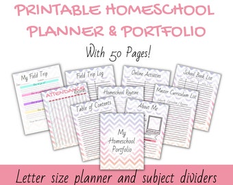 Homeschool Portfolio Bundle // Homeschool Attendance Tracker // Homeschool Portfolio // Homeschool Evaluation Binder - Rainbow Chevron