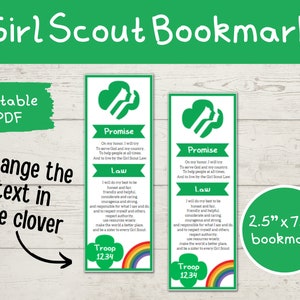 Editable Girl Scout Bookmark, Printable Instant Download, Girl Scout ...
