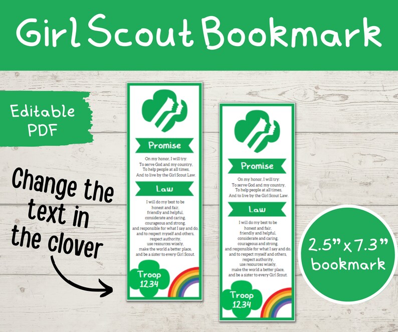 Editable Girl Scout Bookmark, Printable Instant Download, Girl Scout ...