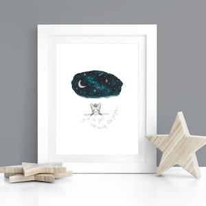 Cherub Watercolour Art Print - Stars - Nursery / Girls Bedroom Decor - Whimsical - Angel Art - Fairy Art - Look At The Stars - Stargazing