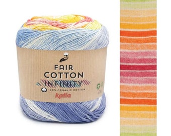 Katia COTTON FAIR INFINITY, Biologisch katoengaren, 5 kleurstellingen, 7 oz/656yards, 100% katoen, Breigaren, Haakgaren, Zelfstreepgaren