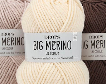 A pack of 10, 12,14 or 18, Soft merino wool, Drops BIG MERINO Col. 01 (off white), DK knitting yarn, Aran yarn