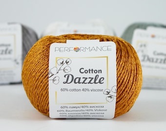Cotton and viscose blend yarn, 3 COLORS, 50g/120m, 1.75oz/131yards, Summer yarn, Knitting yarn, Shiny yarn, Dazzle, Sports yarn, 4-ply yarn