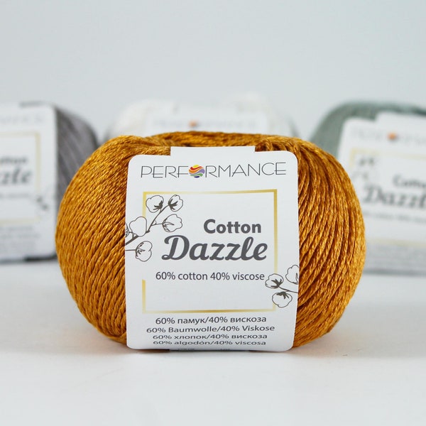 Cotton and viscose blend yarn, 3 COLORS, 50g/120m, 1.75oz/131yards, Summer yarn, Knitting yarn, Shiny yarn, Dazzle, Sports yarn, 4-ply yarn