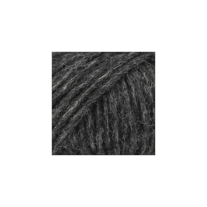 May include: A ball of dark charcoal gray yarn featuring a fuzzy, brushed texture with visible individual fibers. The yarn is wound in a tight, uniform pattern, displaying a consistent deep gray color throughout the entire surface of the ball.