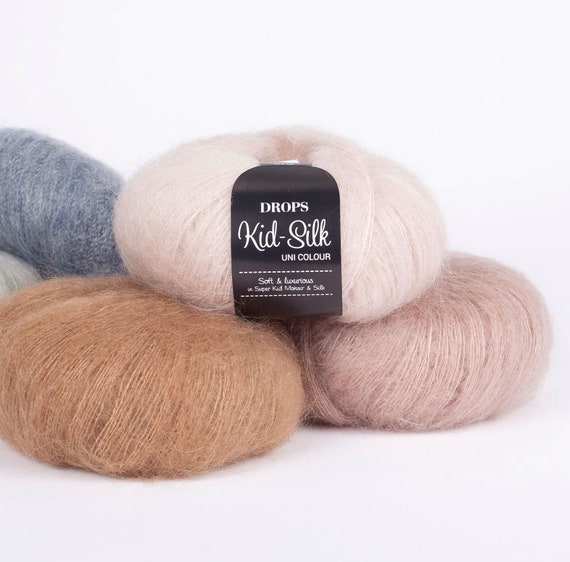 Kid Mohair and Silk Yarn, DROPS kid silk, 0.9 Oz, Lace yarn, Many colors