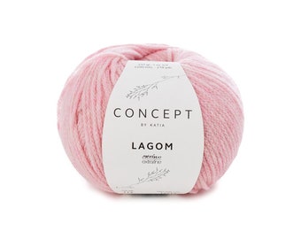 Fil à tricoter mélange de coton et de laine, 1,75 oz/217 yards, 50g/200m, Katia LAGOM col. 114, fil DK clair, rose clair