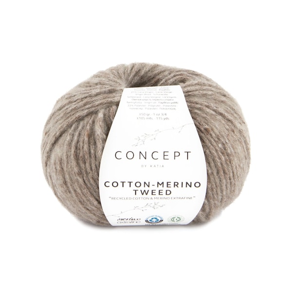 Katia COTTON MERINO TWEED, merino cotton blend yarn, color 510, knitting yarn, light worsted yarn, soft yarn, recycled yarn, tweed yarn