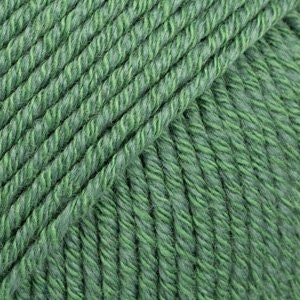 May include: A skein of green yarn with a subtle sheen. The yarn is made of natural fibers and is perfect for knitting or crocheting.