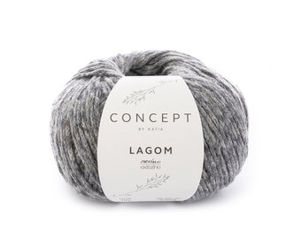 Cotton and wool blend knitting yarn, 1.75 oz./217 yards, 50g/200m, Baby blankets, Katia LAGOM col. 109, DK light yarn, dark grey