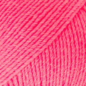 May include: Close-up of a bright pink yarn skein. The yarn is soft and fluffy, with a slightly textured surface.