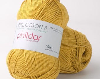 Cotton Yarn with Aloe Vera, Phildar Phil Coton 3, Amigurumi, 50g 121m, Sport weight