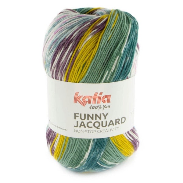 Une balle pour un pull enfant, 7 oz 700 yards, fil de pull auto-rayé, fil acrylique, KATIA FUNNY JACQUARD col. 308, fil de poids sport