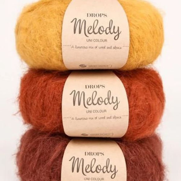 Soft and fluffy yarn, 7 COLORS, Alpaca mohair yarn, 50g 140m, 1.7 oz 153 yards, Knitting yarn, For oversize clothing, DROPS MELODY