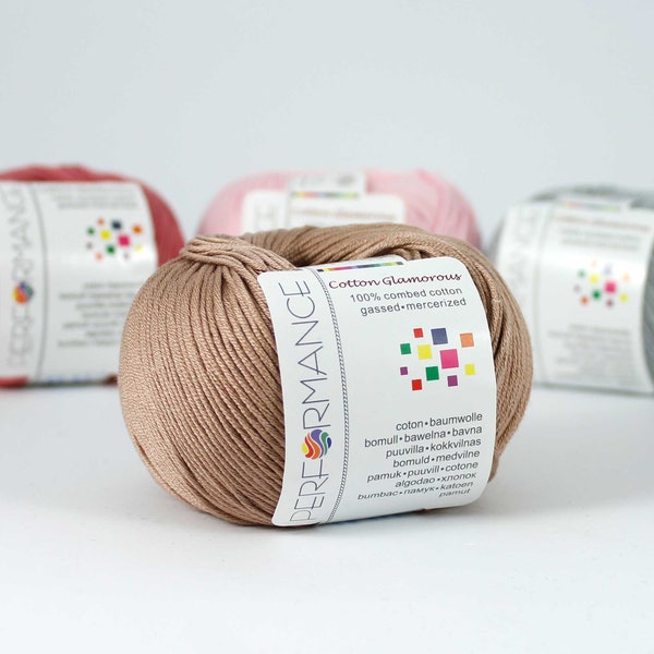 Soft shiny cotton yarn, 5 COLORS, 50g/125m, 1.75 oz./131 yards, mercerized cotton yarn, sport yarn, fine cotton yarn, GLAMOROUS