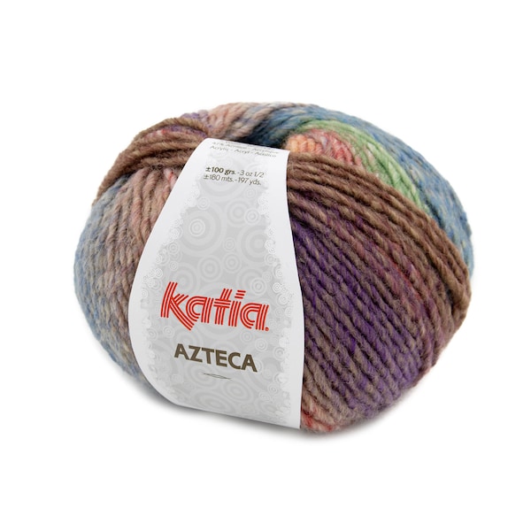 Fil à tricoter mélange de laine, 3,5 oz/197 yards, 100g/180m, Fil dégradé auto-rayé, Katia AZTECA col. 7876, Fil d’Aran, Lilas-Vert-Orange