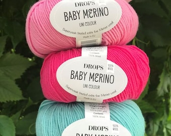 DROPS Baby Merino - merino yarn - knitting yarn - baby yarn - soft yarn - Drops yarn - superwash yarn - sport yarn - 1.8 oz/191 yds