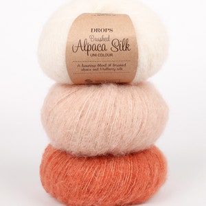 DROPS Brushed Alpaca Silk knitting yarn, 20 shades, 67% baby alpaca and mulberry silk, soft and fluffy, 25g/0.88 oz., Yarn sale