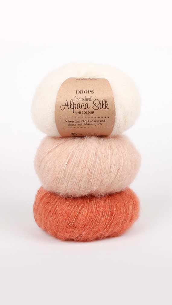 DROPS Brushed Alpaca Silk Knitting Yarn, 20 Shades, 67% Baby Alpaca and  Mulberry Silk, Soft and Fluffy, 25g/0.88 Oz., Yarn Sale 