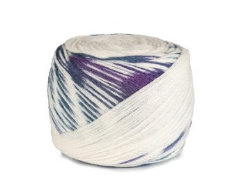 Hilo de mezcla de lana merino autorayable, blanco roto, azul y morado