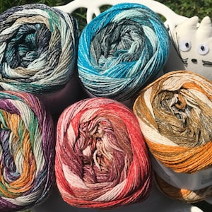 Self-striping cotton yarn, Mercerized cotton, Knitting yarn, Crocheting yarn, Art yarn, Caribbean cotton by Laines du Nord, Cake yarn
