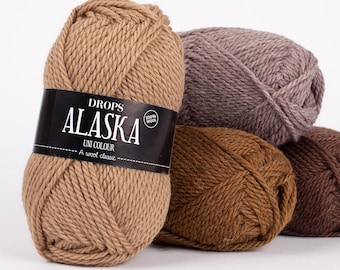 CLEARANCE sale, DROPS ALASKA worsted knitting yarn, Natural fiber wool, Soft pure wool yarn