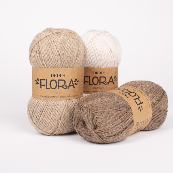 Lana de alpaca, DROPS FLORA, Lana natural, Hilo de digitación, Hilo económico, Hilo de punto