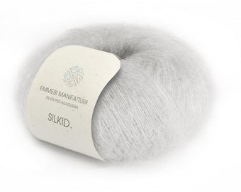 Pearl Grey Kid Mohair Silk Yarn, Lace Weight, Fluffy Shawl Knitting
