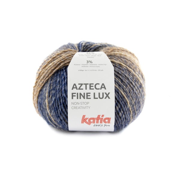 Filato per maglieria in misto lana, 3,5 oz./295 yards, 100g/270m, filato a righe automatiche, Katia AZTECA FINE LUX col. 413, filato aran, marrone blu