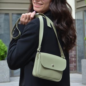 Handmade Olive Green Leather Crossbody Bag for Women | Small Stylish Shoulder Purse | Minimalist Everyday Bag | Сute Custom Gift for Her