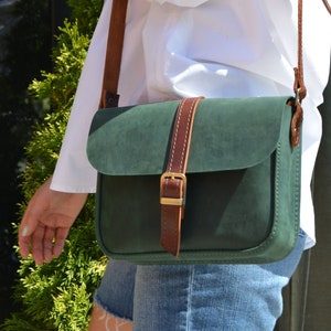 Leather Crossbody Bag Women, Handmade Green Leather Shoulder Purse, Womens Leather Handbags, Personalized Gift For Her, Christmas Gift