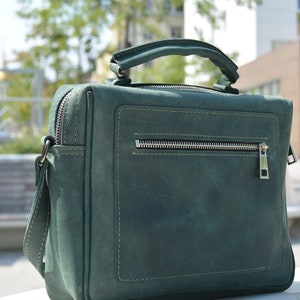 green leather vintage cross body bags for women, handmade large crossbody bag, leather slouchy bag with top handle, leather women handbags