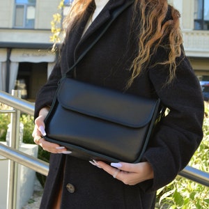 Black Leather Crossbody Bag Etsy