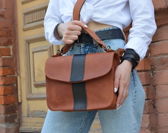 cute leather messenger crossbody bag, brown large crossbody bag, handmade work crossbody bag,minimalist leather crossbody purse,gift for her