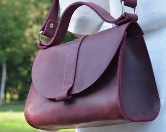 purple small bag, leather bag for women, crossbody bag, leather crossbody bag, leather purse, small crossbody, leather work bag