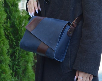 Marineblaue Leder Crossbody Taschen für Frauen, Crossbody Tasche, Crossbody Geldbörse, Leder Schultertasche, Lederhandtasche, Weihnachtsgeschenk für Mama