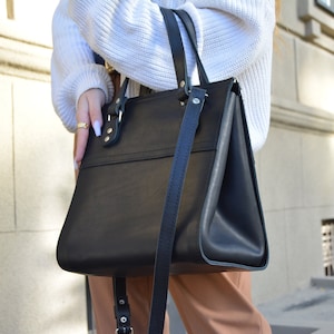 large leather tote bag with zipper, personalized tote bag for women, work bag, tote bag with pockets, black crossbody tote bag,cute tote bag