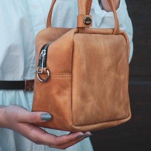 handmade leather crossbody top handle box bag, personalized leather square cross body bag, leather crossbody purse for women,leather handbag