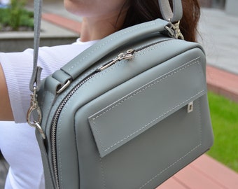 gray large crossbody slouchy bag, minimalist women leather handbag, leather cute shoulder bag, crossover body purse, leather crossbody tote