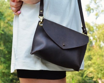 leather small dark color bag, small leather purse for woman, everyday bag, personalized bag for her, handmade crossbody bag, christmas gift
